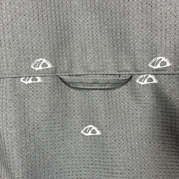 Marmot Gray Short Sleeve Button Up Shirt AOP Tent Print Camping Hike Men's Large - Picture 9 of 11